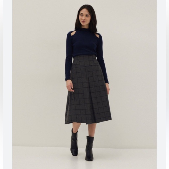 Love, Bonito Wool Blend Madelyn Windowpane Plaid Skirt - Charocal Midi Skirt - Picture 2 of 10